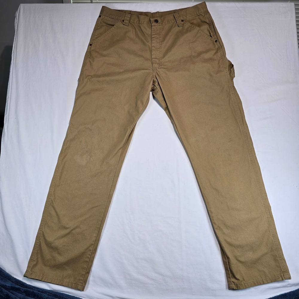 Wrangler Mens Carpenter Pants 36x34 Tan Khaki Canvas Workwear 94LSWAO 94PLWAO